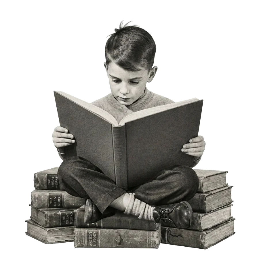 Criança lendo um livro — colagem vintage