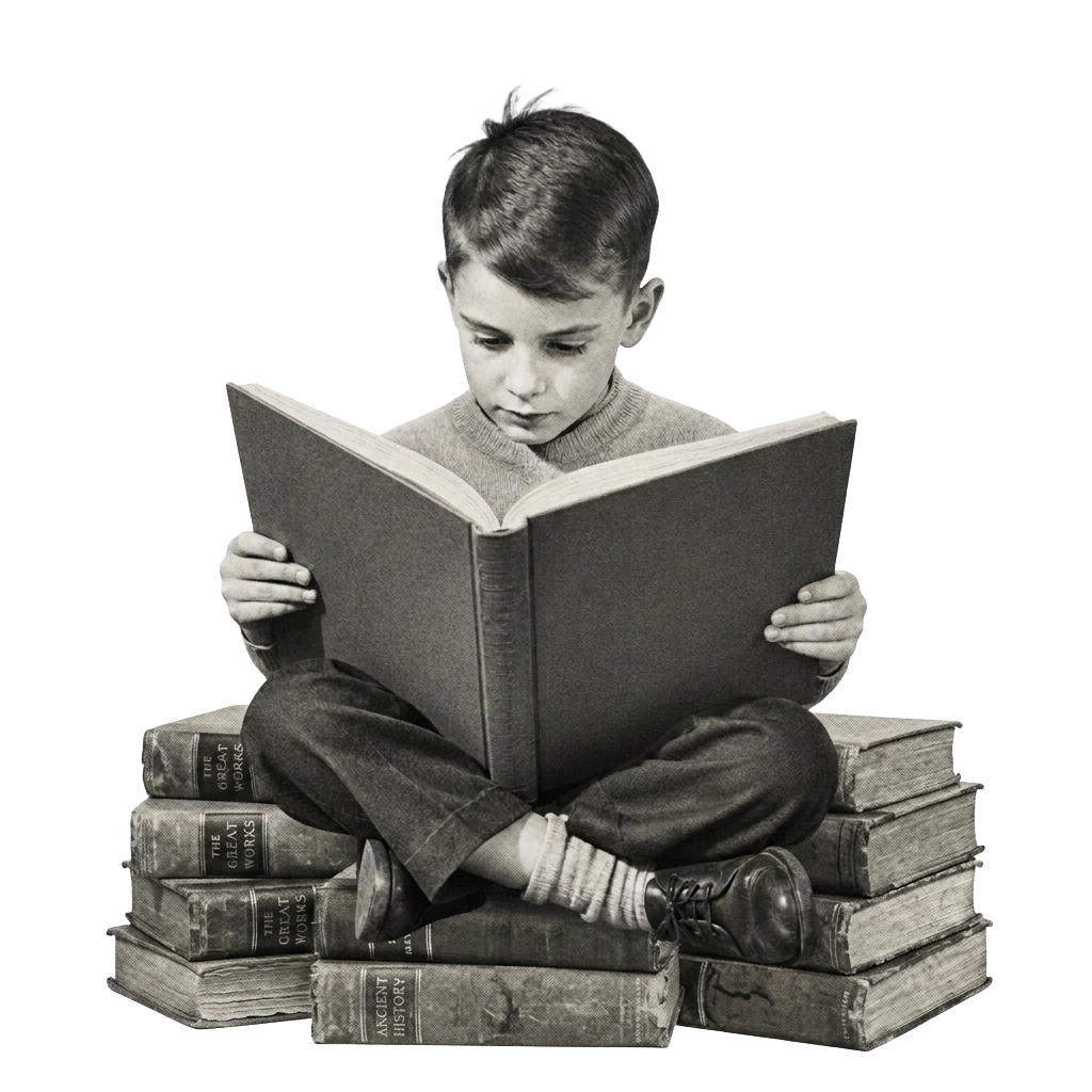 Criança lendo um livro — colagem vintage
